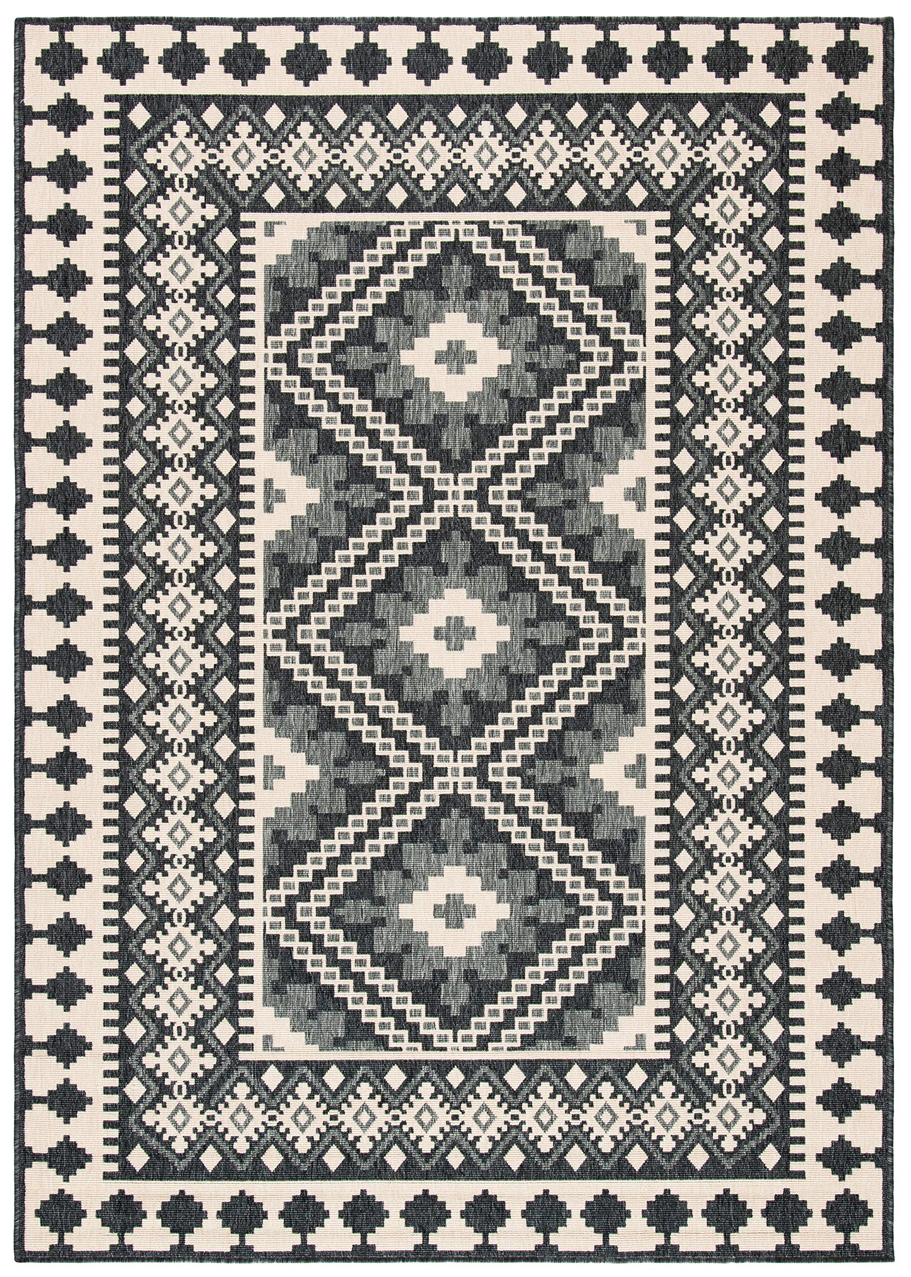 Safavieh Veranda Collection Accent Rug - 4' X 5'7', Ivory & Grey, Boho Design, Non-Shedding & Easy Care, Indoor/Outdoor & Washa